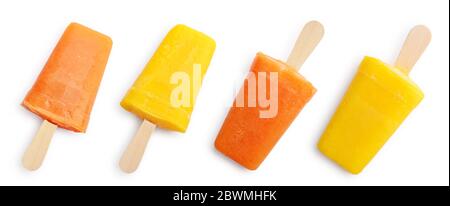 Pattern from mango and papaya popsicle isolated on white background Stock Photo