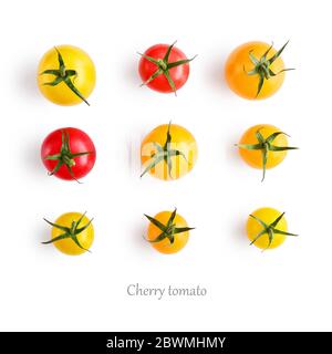 Fresh colorful cherry tomatoes on white background, top view. Clipping path included Stock Photo