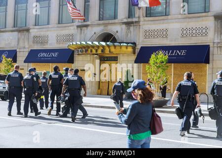 WASHINGTON D.C., USA - MAY 31, 2020: Police are positioned to confront protesters during the death of Minneapolis man George Floyd at the hands of police in Washington, D.C. Stock Photo