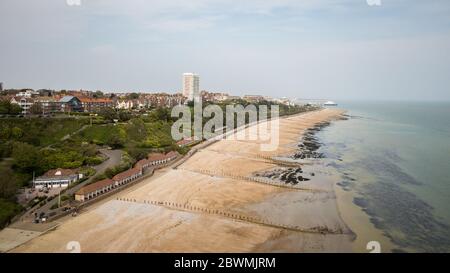 Eastbourne, East Sussex, England. An aerial view of the coastline and beach at Eastbourne on the south coast of England. Stock Photo