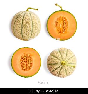 Set of ripe melon isolated on white background, top view Stock Photo