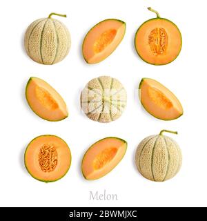 Set of ripe melon isolated on white background, top view Stock Photo