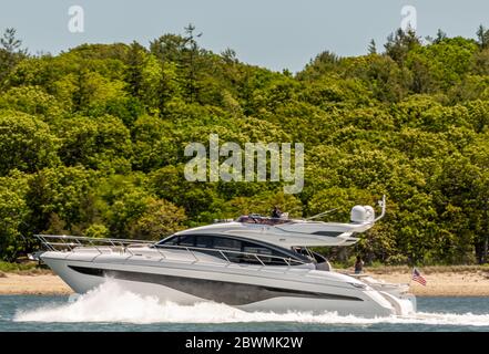 Large yacht of the coast of North Haven, NY Stock Photo
