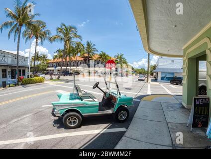 Golf cart s in Boca Grande on Gasparilla Island on the Gulf of Mexico in Southwest Florida in the United States Stock Photo