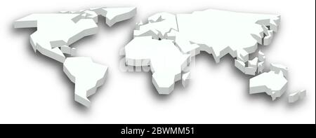 White 3D map of world with dropped shadow on background. Worldwide theme wallpaper. Rendered three-dimensional EPS10 vector illustration. Stock Vector