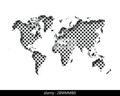 Map of World cut into paper with inner shadow isolated on dotted background. Vector illustration with 3D effect. Stock Vector