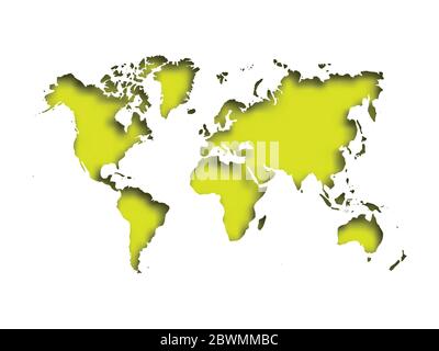 Map of World cut into paper with inner shadow isolated on grey ...