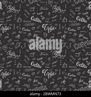 Coffee seamless pattern,hand drawn background with sign and letters,vector illustration Stock Vector