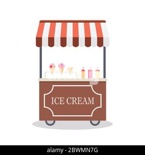 Cartoon trolley with ice cream,isolated on white background, flat design vector illustration Stock Vector