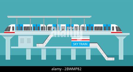 Subway or skytrain station,city metro,flat vector illustration Stock Vector