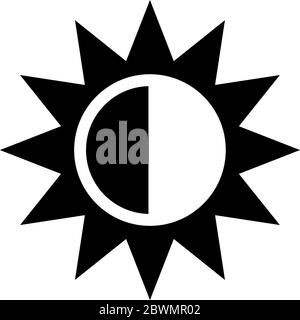 Solar Eclipse, Aligned Sun and Moon. Flat Vector Icon illustration. Simple black symbol on white background. Solar Eclipse, Aligned Sun and Moon sign Stock Vector