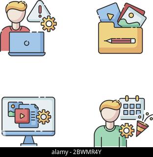 Management RGB color icons set Stock Vector