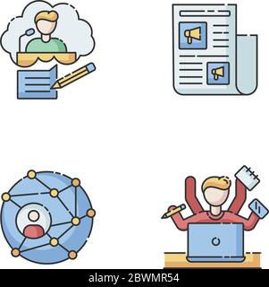 Publication RGB color icons set Stock Vector