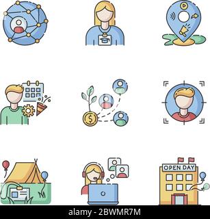 Networking RGB color icons set Stock Vector