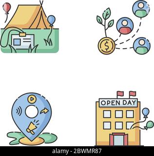 Event organization RGB color icons set Stock Vector