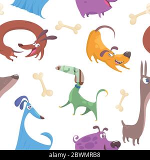 Seamless pattern with cute and funny cartoon dog pupies isolated on white background. Vector design illustration for wrapping paper or wallpaper textu Stock Vector