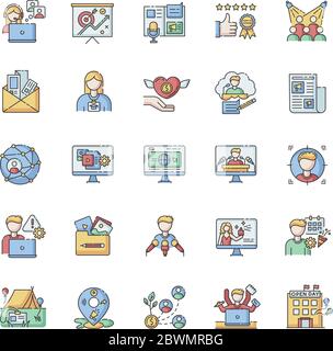 Pr marketing RGB color icons set Stock Vector