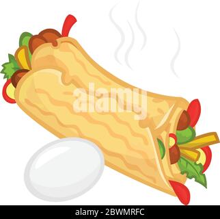 Cartoon falafel roll  and egg icon. Street food icons. Vector isolated on white Stock Vector
