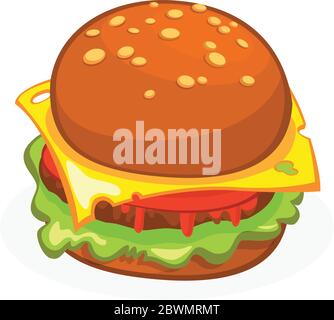 Cartoon Cheeseburger or Hamburger icon. Hamburger vector  illustration  isolated Stock Vector