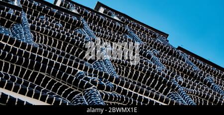 Abstract photograph of a brick house with dark bricks and white joints in a German old town Stock Photo