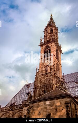 Bell Tower of Maria Himmelfahrt Cathedral, Bozen, Italy Stock Photo