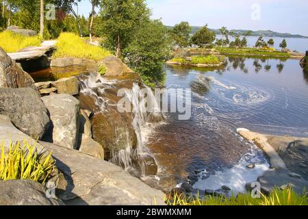 Beautiful landscape with a waterfall on a summer day, Stavanger,  Rogaland county, Norway. Stock Photo