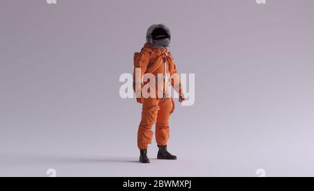 Orange Astronaut with Black Visor With Light Grey Background with Neutral Diffused Side Lighting 3d illustration 3d render Stock Photo