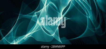 Abstract light blue Digital Particles Wave Wire mesh Digital Cyberspace Futuristic Panoramic Background. 3D rendering illustration. Stock Photo