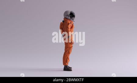 Orange Astronaut with Black Visor With Light Grey Background with Neutral Diffused Side Lighting 3d illustration 3d render Stock Photo