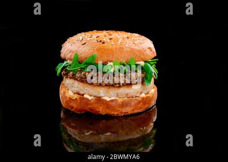 Chicken burger with sauce and smoked veal Stock Photo