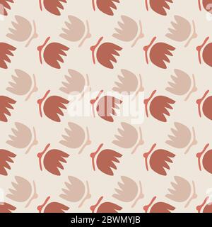 1970s Retro Daisy Blossom Motif Background. Naive Margerite Flower Seamless Pattern. White on Brown. Delicate Leaves Hand Drawn Textile. Bold Stock Vector