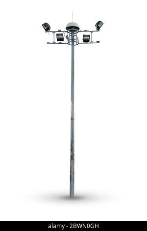 Large outdoor street light post or Road lamp isolated on white background with clipping path Stock Photo