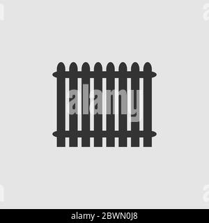 Fence icon flat. Black pictogram on grey background. Vector illustration symbol Stock Vector