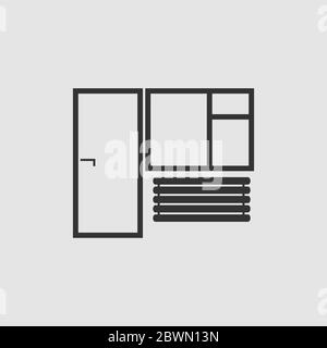 Window and door icon flat. Black pictogram on grey background. Vector illustration symbol Stock Vector