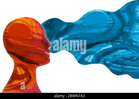 Mental health concept. Behavior metaphor and mood. Isolated head face human person in profile thinking. Psychology and mind. Pathology. Psychiatry. Stock Photo