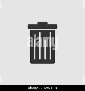 Trash can icon flat. Black pictogram on grey background. Vector illustration symbol Stock Vector