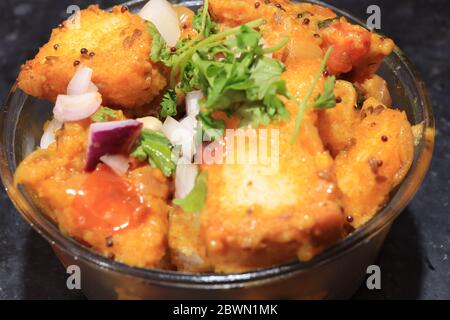 Sliced Bread upma isolated on Black background Stock Photo