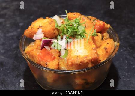 Sliced Bread upma isolated on Black background Stock Photo