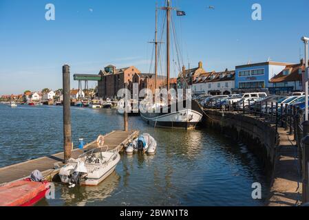 Wells-next-the-Sea Norfolk, view of the quay in the waterfront area of Wells-next-the-Sea on the north Norfolk coast. Stock Photo