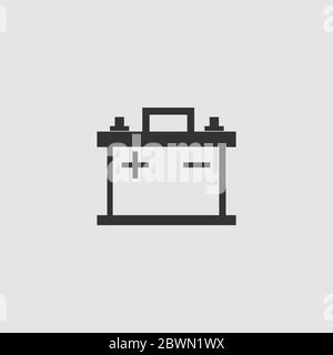 Car battery icon flat. Black pictogram on grey background. Vector illustration symbol Stock Vector