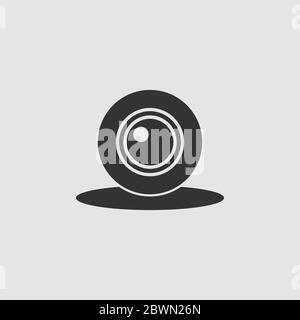 Web camera icon flat. Black pictogram on grey background. Vector illustration symbol Stock Vector