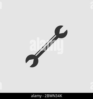 Wrench icon flat. Black pictogram on grey background. Vector illustration symbol Stock Vector
