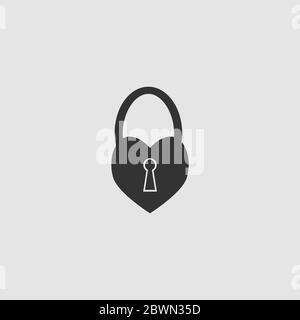 Heart pad lock icon flat. Black pictogram on grey background. Vector illustration symbol Stock Vector