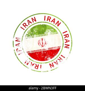 Iran sign, vintage grunge imprint with flag on white Stock Vector