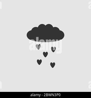 Cloud and heart rain icon flat. Black pictogram on grey background. Vector illustration symbol Stock Vector