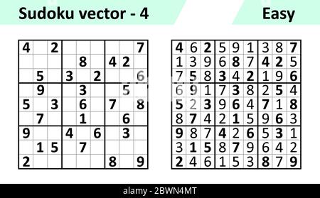 Sudoku game with answers. Simple vector design set Sudoku. Blank template. Complexity of the task is easy. Stock Vector