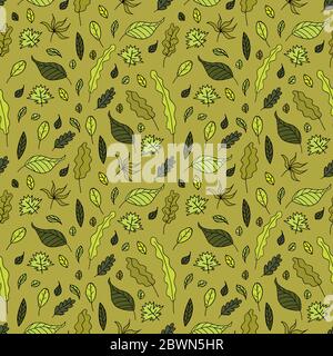 Autumn pattern with hand drawn line leaves Stock Vector