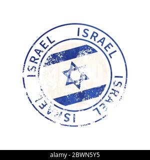 Israel sign, vintage grunge imprint with flag on white Stock Vector