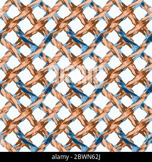 Woven Rope Fishing Net on White Background. Hand Drawn Maritime Vector Seamless Pattern. Perfect for Nautical Summer Textiles All Over Print. Rough Stock Vector