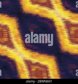 Blotched Space Dyed Glow Diamond Stripe Background. Texture. Mottle Effect Seamless Pattern. Vibrant Diagonal Stripe Ikat Textile. Gold Melange Stock Vector